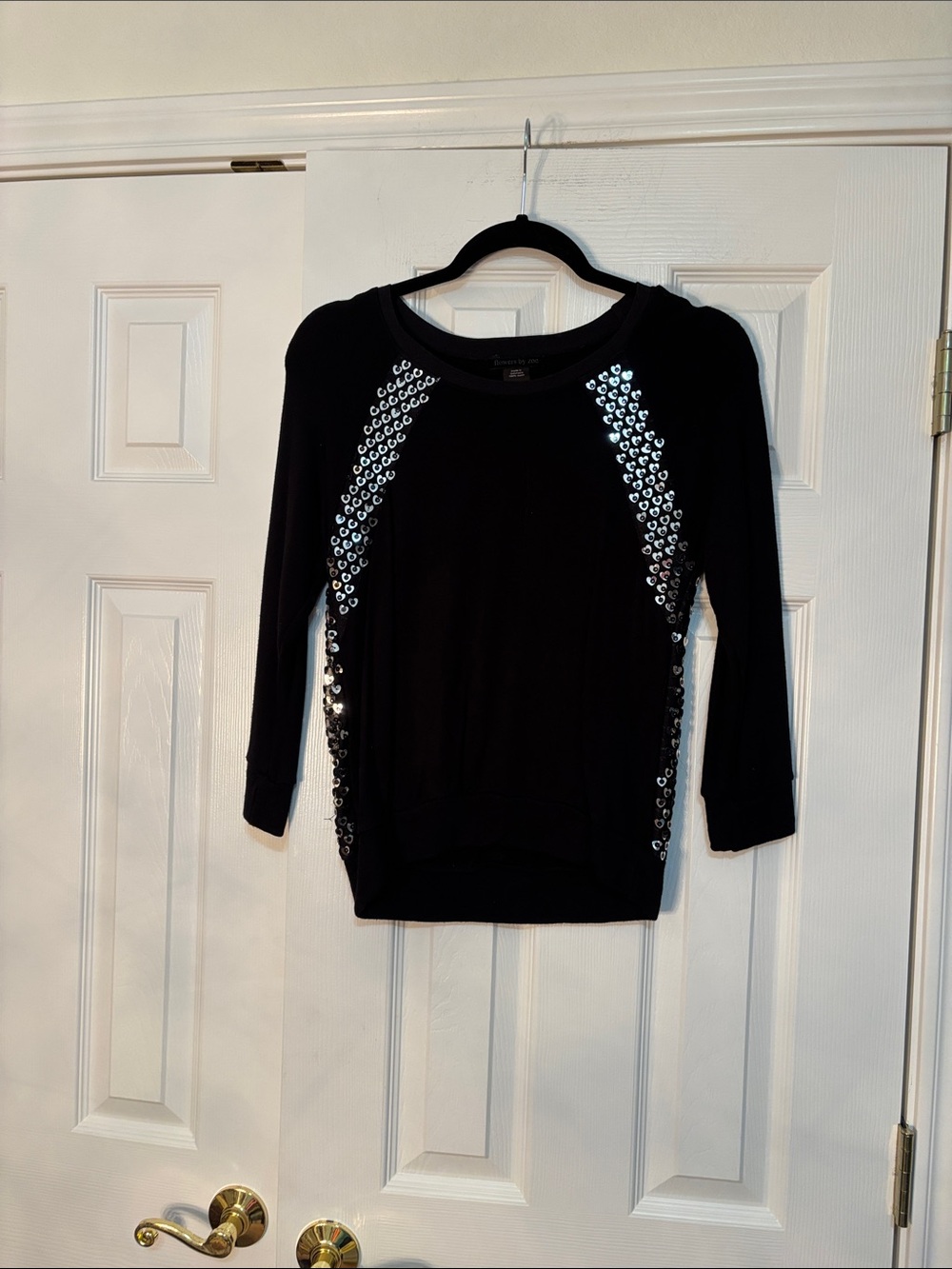 Flowers by Zoe Black Sequin-Accent Scoop Neck Sweatshirt